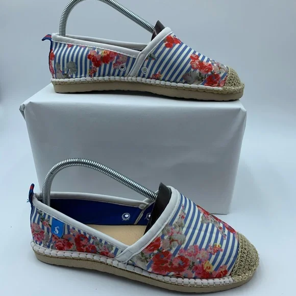 Joules Summer Espadrilles Blue White Stripe & Floral Stretch Crochet Motif UK 7 - Picture 14 of 14